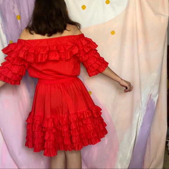 VINTAGE Red Ruffle Square-dancing 2 Piece Set - Picture 5 of 9